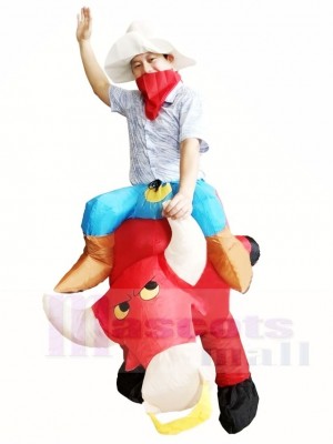 Cow-boy Balade sur rouge Taureau Gonflable Halloween Noël Les costumes pour Adulte