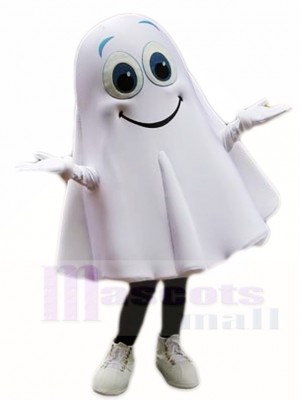 Souriant blanc Fantôme Esprit Mascotte Les costumes Halloween