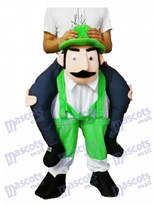 Piggyback barbu oncle Carry Me Ride vert survêtement homme mascotte Costume