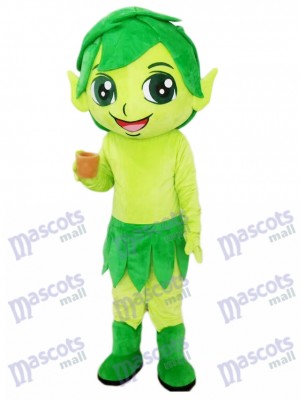 Assistant vert elfe avec dessin de costume de mascotte de feuilles