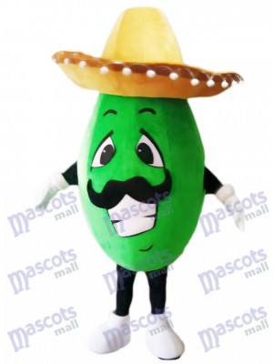 Costume de mascotte avocat mexicain avec un chapeau Big