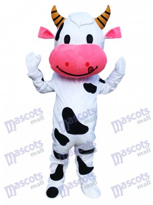 Cartoon de costume de mascotte de vache oreille rose