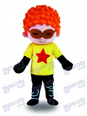 Costume de mascotte de Cool Boy Cool cheveux rouges