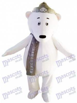 Ours polaires avec chapeau gris et foulard mascotte Costume Animal