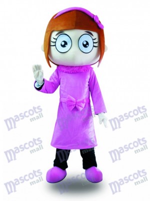 Robe pourpre Big Eyes Girl Mascotte Costume Cartoon