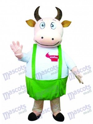 Grosse vache avec un costume de mascotte bleu