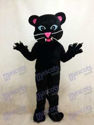 Costume de mascotte de la panthère noire aux yeux bleus