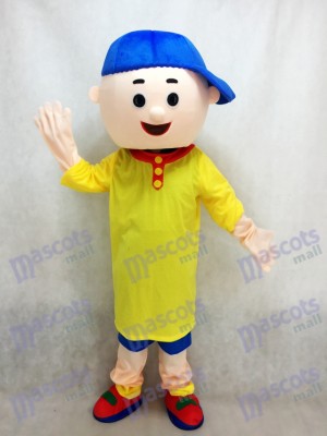 Costume de mascotte Caillou garçon avec chapeau bleu Cartoon