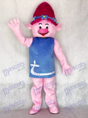 Costume de mascotte de pavot rose de fille de trolls Costume de mascotte de fille de dessin animé