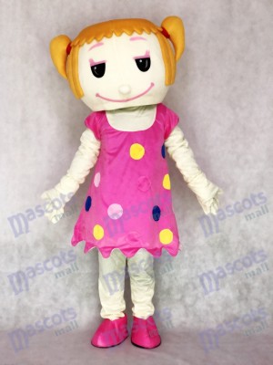 Cheveux solides fille en robe rose Costume de mascotte adulte