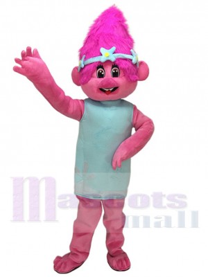 Trolls Baby Poppy Girl avec Costume de mascotte de dessin animé de cheveux roses