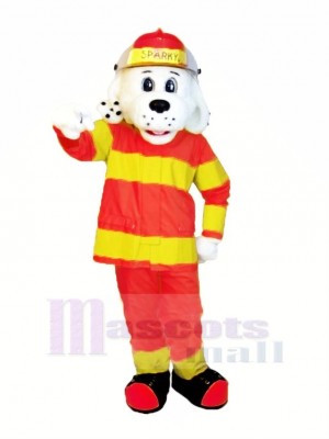 Sparky le Feu Chien avec Orange et Jaune Costume NFPA Mascotte Costume