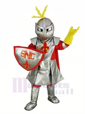 Argent Chevalier avec rouge Manteau Mascotte Costume Gens