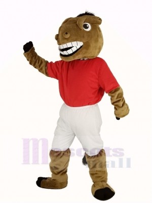 New Central's Buddy Broncho Cheval dans rouge Jersey Mascotte Costume