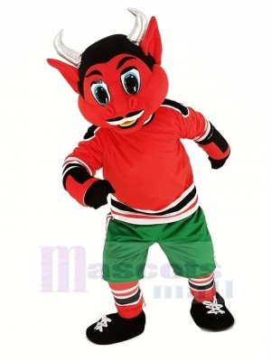 Nouveau Jersey rouge Diable avec vert Pantalon Mascotte Costume