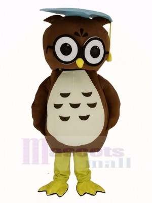 marron Docteur Hibou avec Bleu Casquette Mascotte Costume