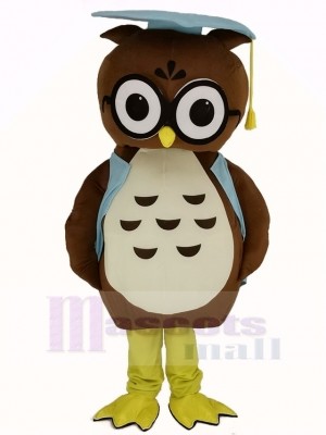 marron Docteur Hibou dans Bleu Gilet Mascotte Costume