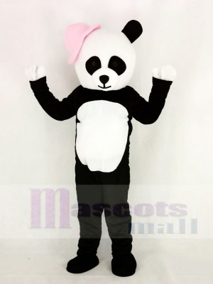 Panda avec Rose Chapeau Mascotte Costume Dessin animé