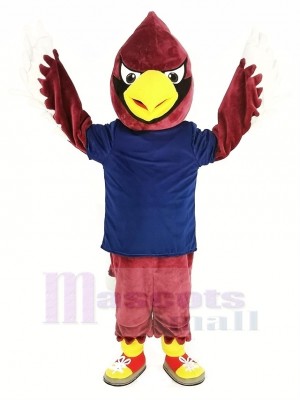 Rouge Cardinal Oiseau dans Sombre Bleu Chemise Mascotte Costume