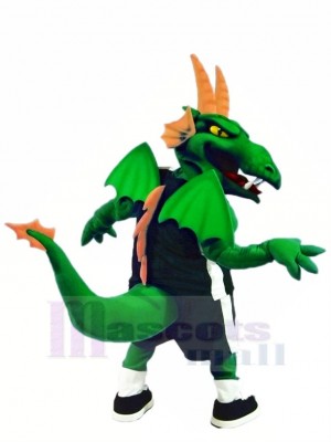 Vert et Orange Dragon avec Ailes Mascotte Costume Dessin animé