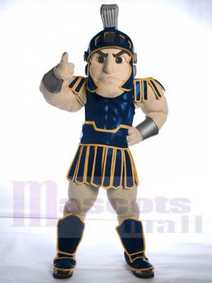 Blue Spartan Trojan Knight Sparty avec garniture dorée Mascotte Costume Personnes