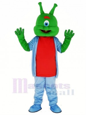 Vert Extraterrestre dans Bleu Mascotte Costume Dessin animé