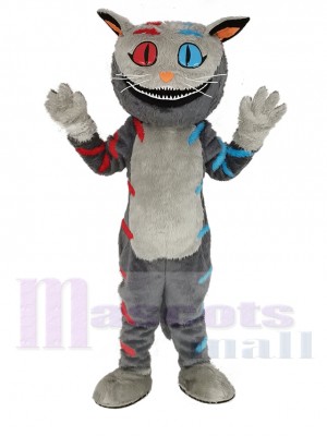Cheshire Cat avec rouge et Bleu Les yeux Mascotte Costume Dessin animé