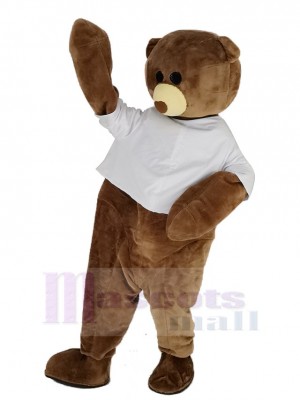 Mignon marron Ours avec blanc Gilet Mascotte Costume