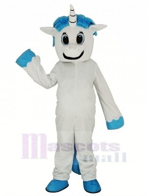 Blanc Licorne Mascotte Costume Dessin animé