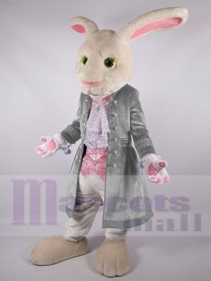 Lapin de Pâques Mascotte Costume Dessin animé portant une veste gris clair