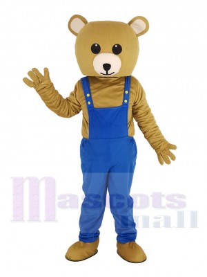 marron Teddy Bear dans Bleu Salopette Mascotte Costume Animal
