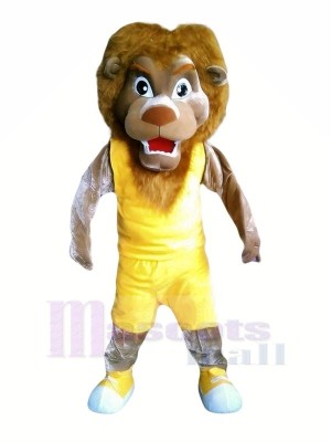 Lion avec Jaune Gilet Mascotte Les costumes Pas cher