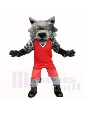 Chat de sport avec une chemise rouge école de costumes de mascotte