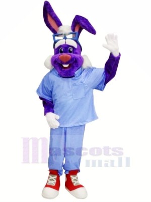 Médecin lapin avec Bleu Chemise Mascotte Les costumes Animal
