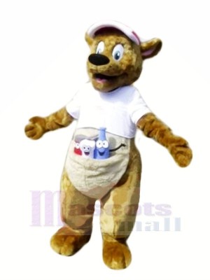 Marron Kangourou avec blanc T-shirt Mascotte Les costumes