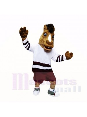 Sport College Horse avec une chemise blanche Costumes de mascotte Cartoon