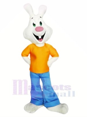 blanc lapin avec Orange T-shirt Mascotte Les costumes