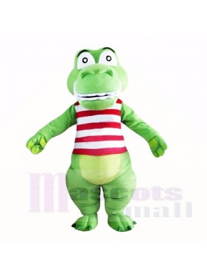 Vert Mignon Crocodile avec Rouge et Blanc Chemise Costumes De Mascotte Dessin animé