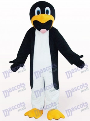 Costume de mascotte animal noir et blanc mince de pingouin