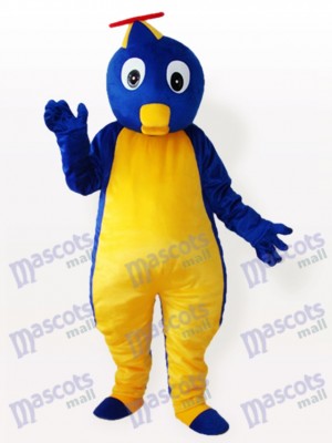Pingouin bleu en costume de mascotte adulte chapeau volant