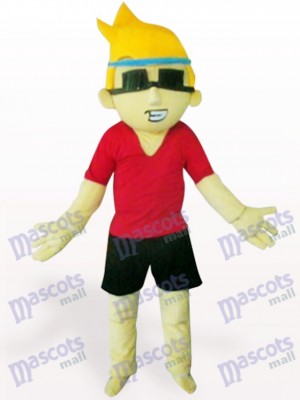 Costume de mascotte de garçon de bande dessinée de lunettes de soleil de garçon