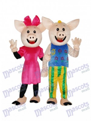 Cacao Couple Cochon Mascotte Costume Adulte Animal