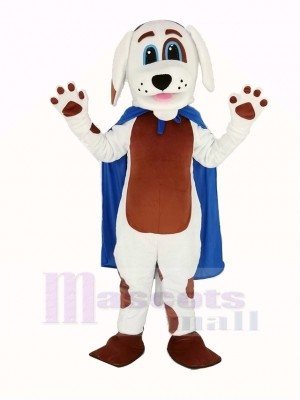 Blanc Chien marron Ventre dans Bleu Cap Mascotte Costume