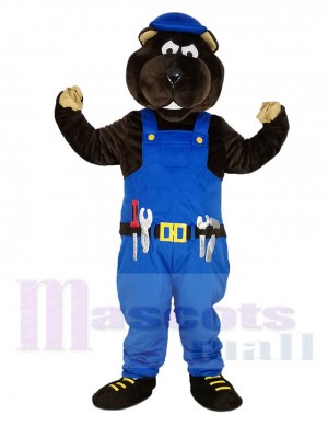 Gopher Ouvrier dans Bleu Salopette Mascotte Costume Animal