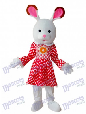 Lapin de Pâques en point blanc robe rouge mascotte Costume adulte Animal