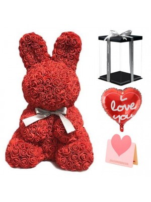 rouge Lapin Rose Fleur Lapin Meilleur cadeau pour la fête des mères, la Saint-Valentin, les anniversaires, les mariages et les anniversaires