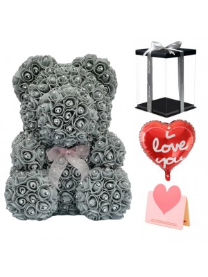 diamant gris Ours en peluche rose Fleur Ours Meilleur cadeau pour la fête des mères, la Saint-Valentin, les anniversaires, les mariages et les anniversaires