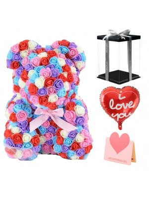 Nouveau style Ours en peluche rose Fleur Ours Multicolore #1 Meilleur cadeau pour la fête des mères, la Saint-Valentin, les anniversaires, les mariages et les anniversaires