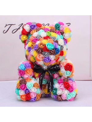 Nouveau style Ours en peluche rose Fleur Ours Multicolore #2 Meilleur cadeau pour la fête des mères, la Saint-Valentin, les anniversaires, les mariages et les anniversaires