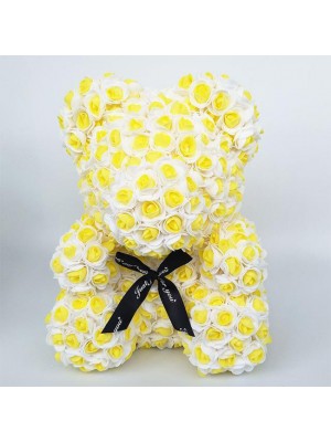 Nouveau style Jaune Ours en peluche rose Fleur Ours Meilleur cadeau pour la fête des mères, la Saint-Valentin, les anniversaires, les mariages et les anniversaires